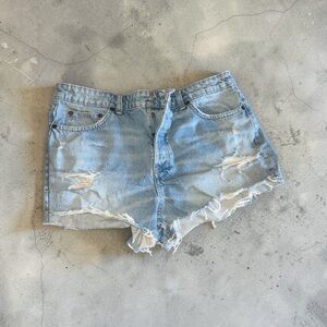 Zara Light Blue Distressed Denim Women's Shorts